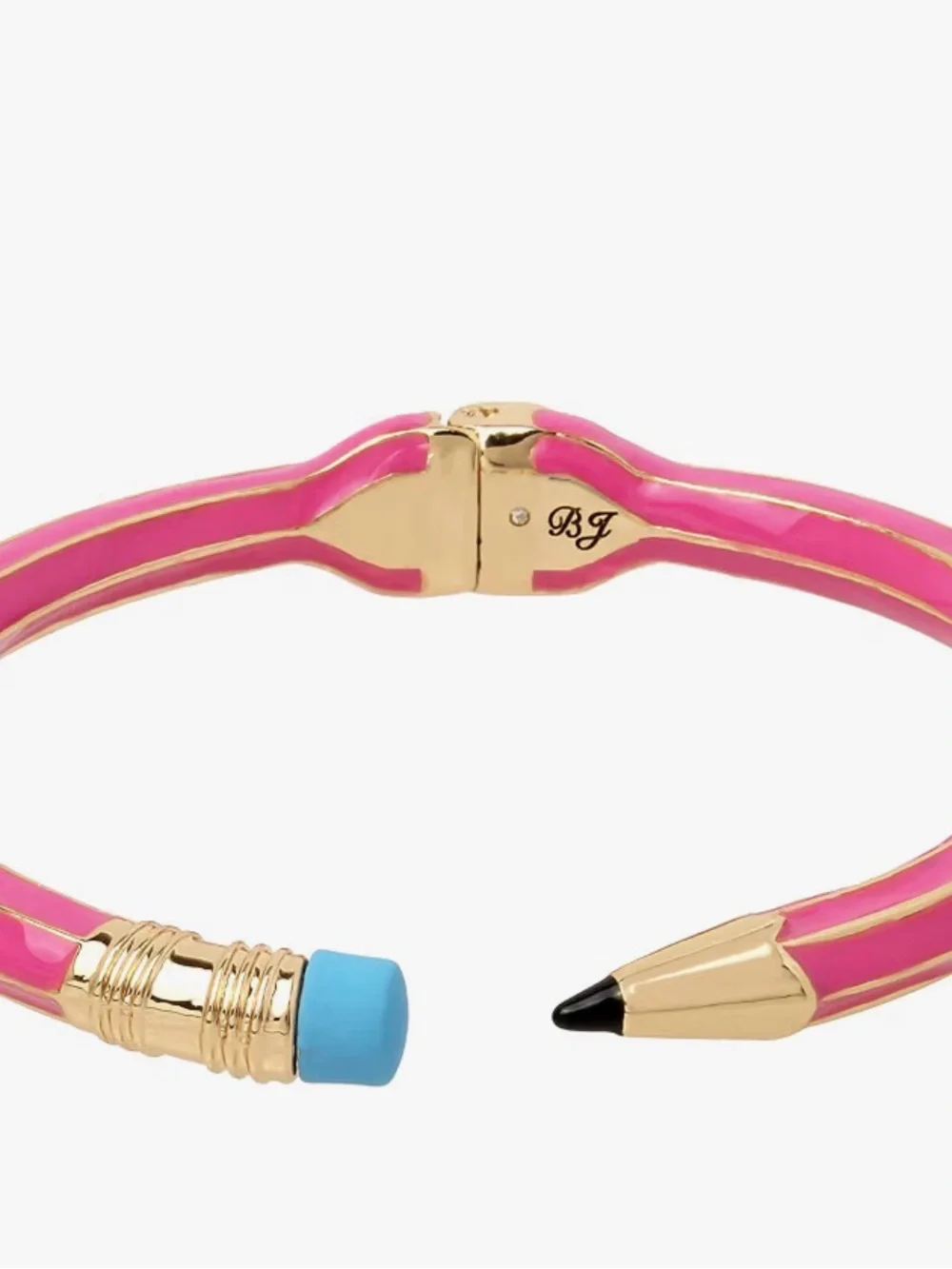 Betsey Johnson Hot Pink Enamel Charm Bangle with Gold Accents